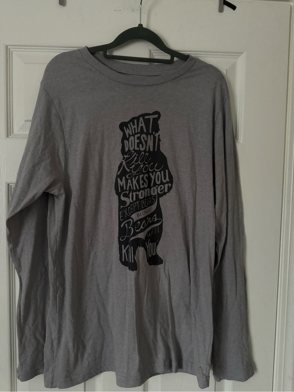 Unisex Gray Long-Sleeve Graphic Shirt - Motivational Bear Print